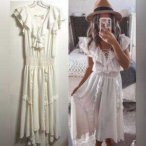 NWOT CHELSEA & VIOLET Women’s Cream Maxi Dress With Ruffles Size Medium